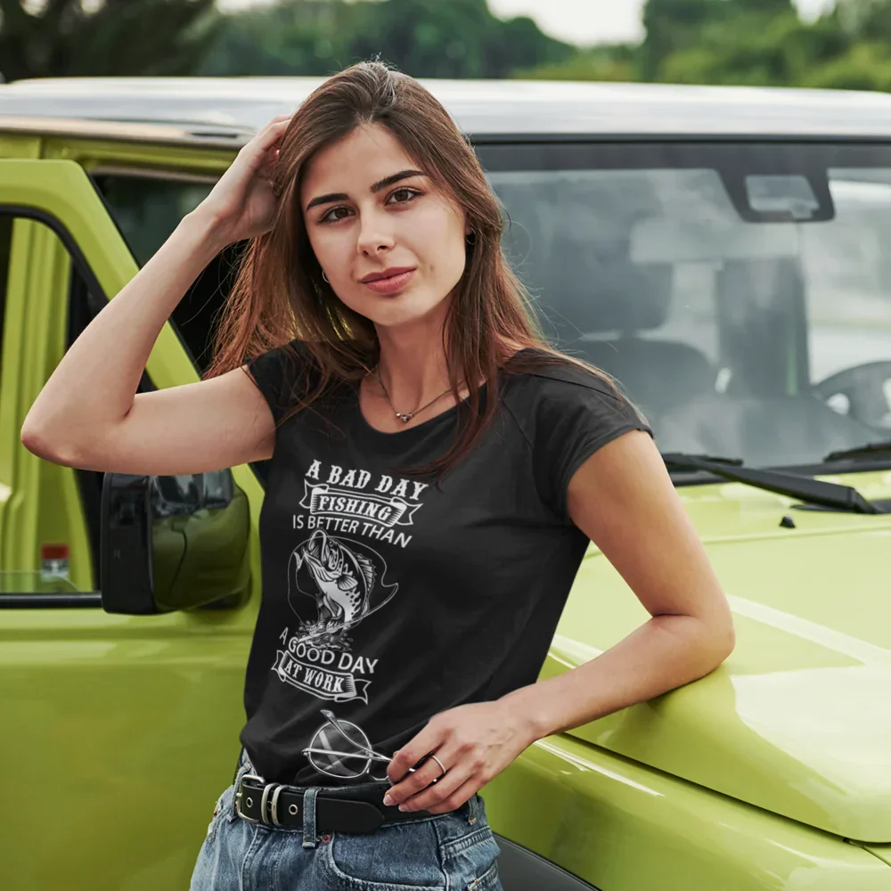 Outdoorzees A Bad Day Fishing Women Slim Fit T-Shirt - Image 4