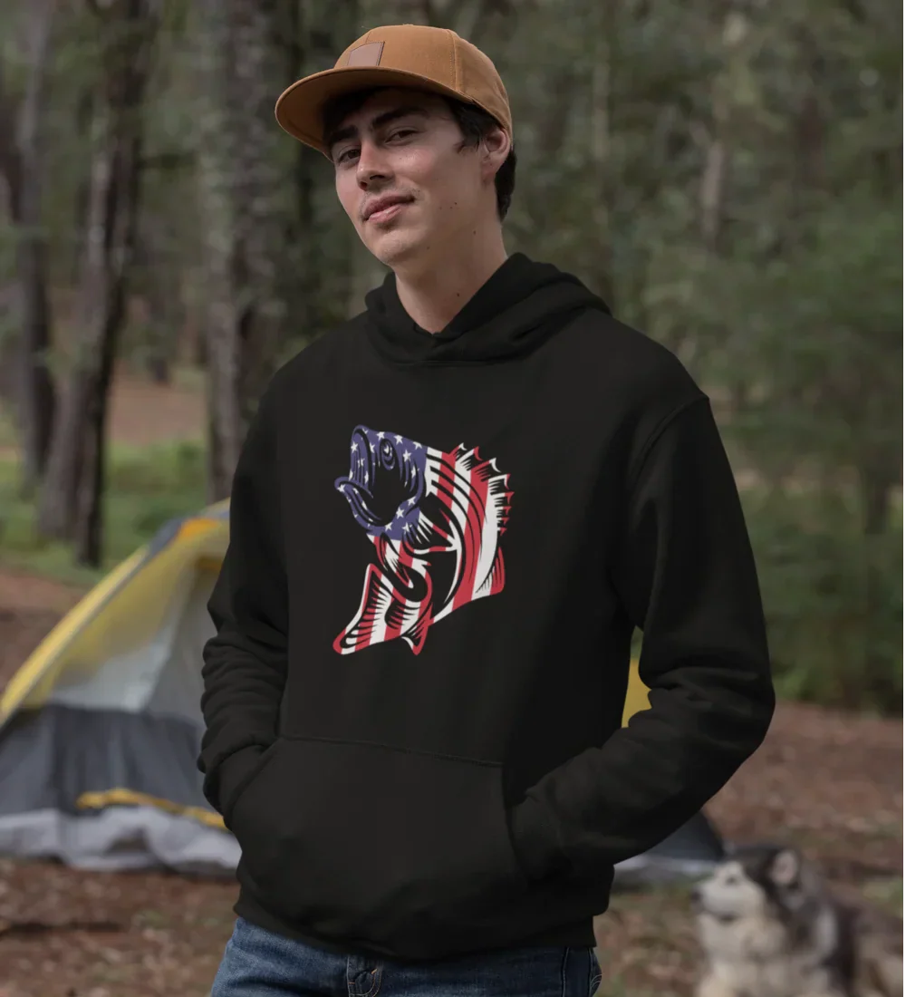 Outdoorzees American Flag Fish Unisex Hoodie - Image 4