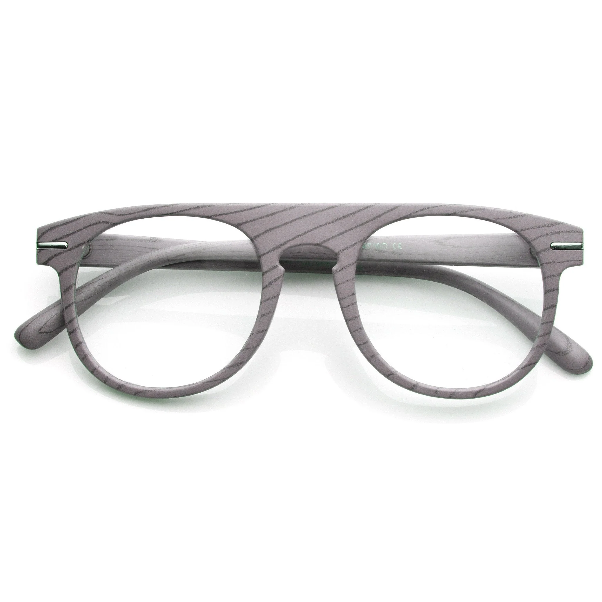 zeroUV Artistic Wood Print Indie Key Hole Flat Top Round Clear Lens Glasses 9152
