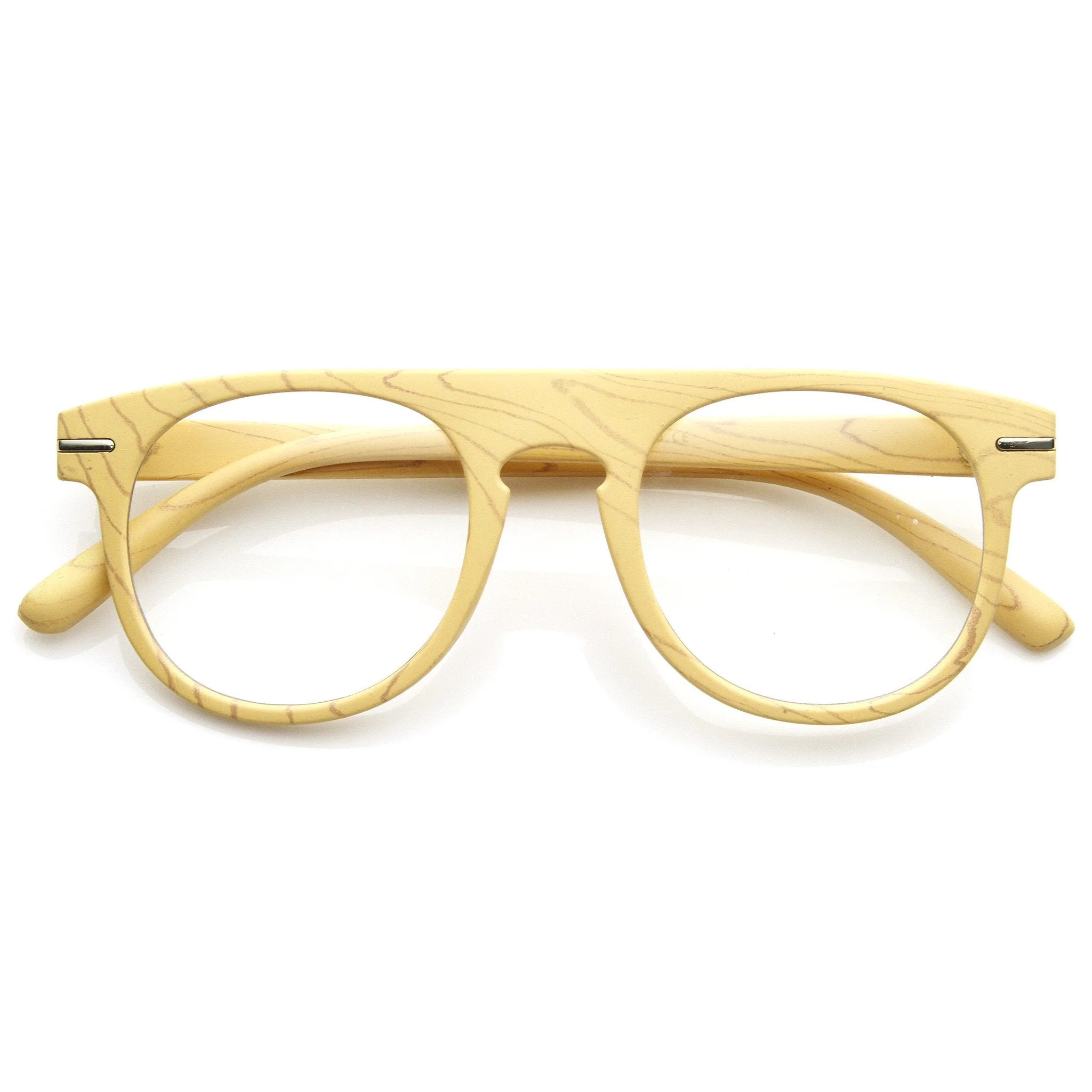 zeroUV Artistic Wood Print Indie Key Hole Flat Top Round Clear Lens Glasses 9152 - Image 3