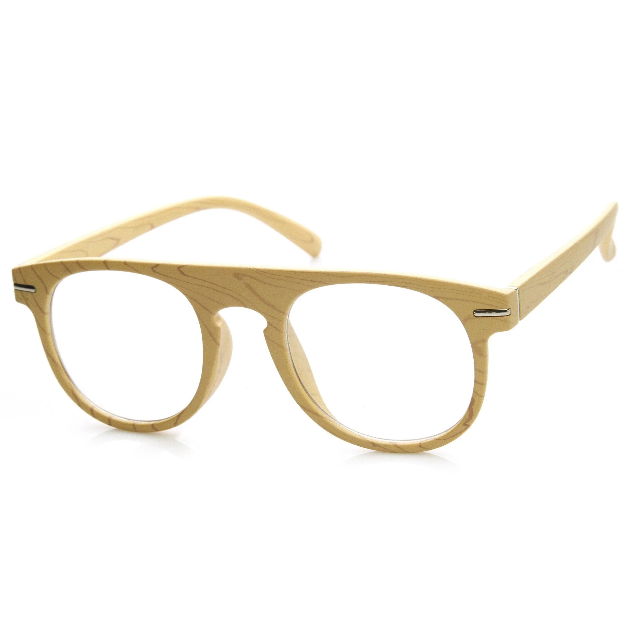zeroUV Artistic Wood Print Indie Key Hole Flat Top Round Clear Lens Glasses 9152 - Image 4