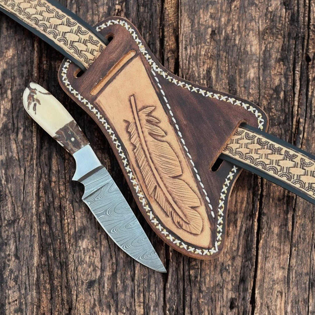 Damascus Knife Store Custom Handmade Damascus Belt Knife – Epoxy Pine Cone