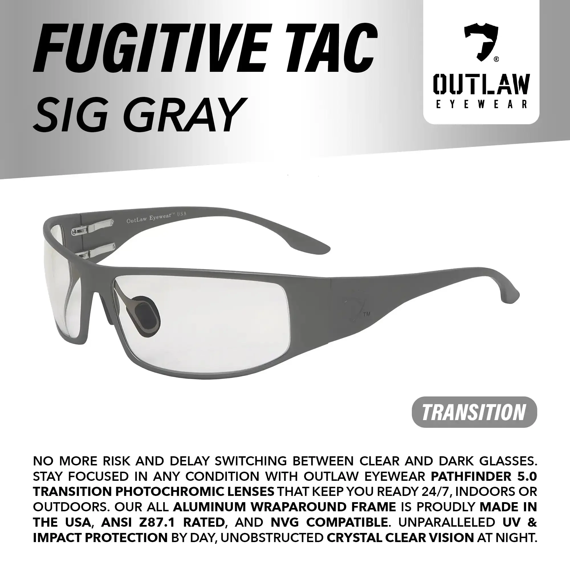 OutLaw Eyewear Fugitive TAC Sig Gray / Pathfinder 5.1 Transition - ANSI Z87.1-2015 - Image 6