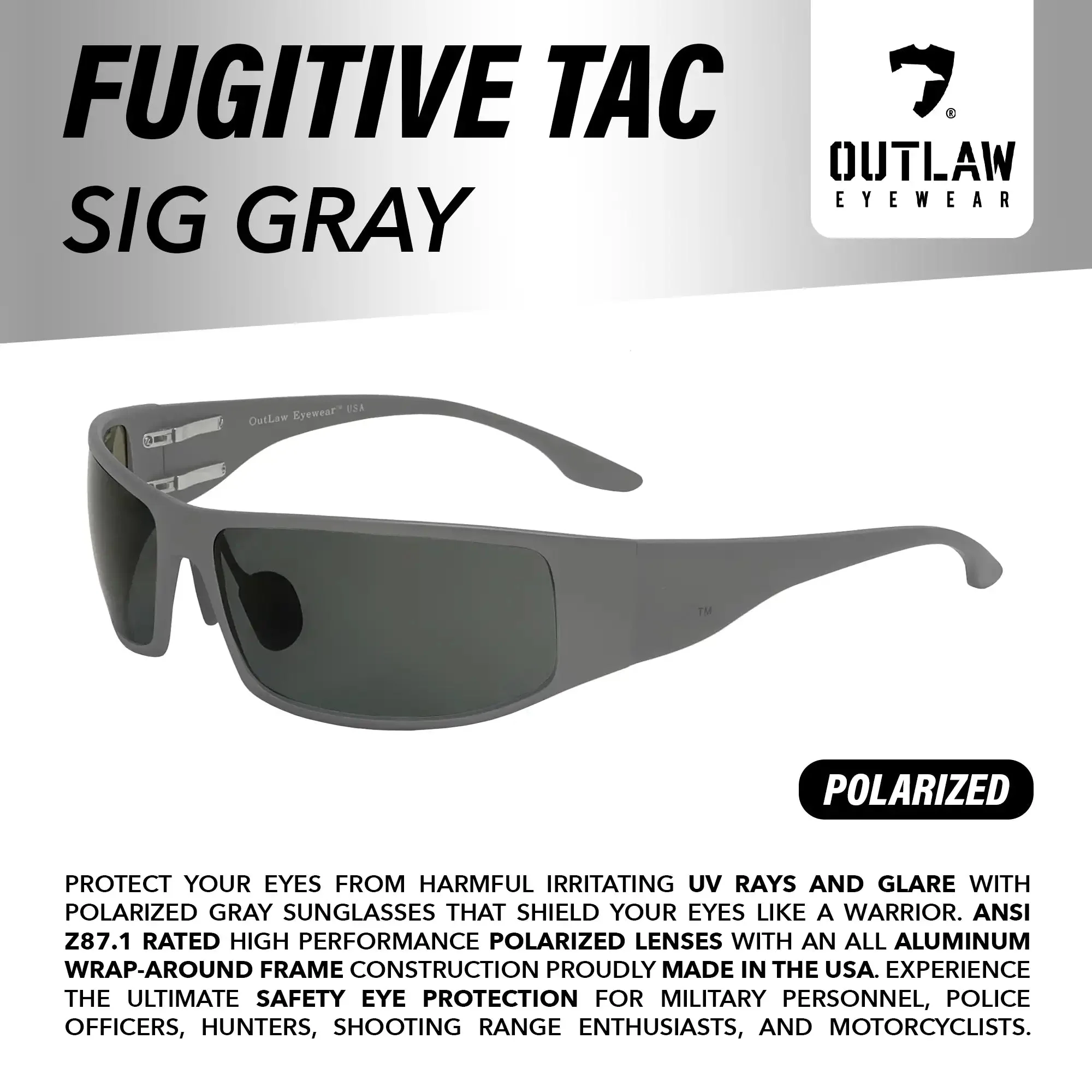 OutLaw Eyewear Fugitive TAC Sig Gray / Polarized Lenses - ANSI Z87.1-2015 - Image 4