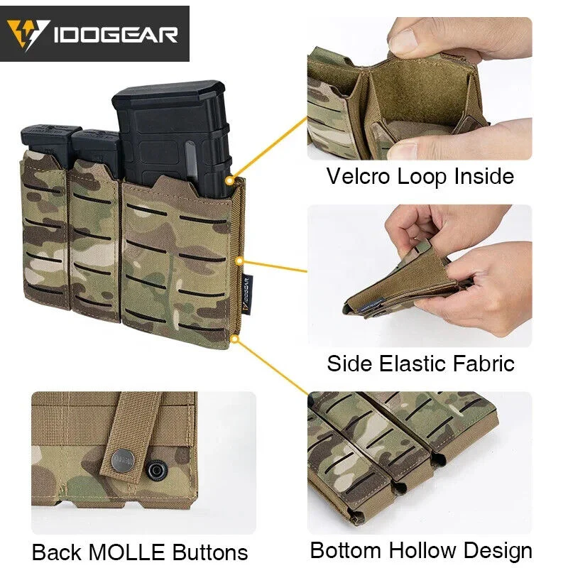 IDOGEAR Tactical Triple Mag Pouch MOLLE, Fits 5.56 & 9mm Magazines, Multi-Color - Image 10