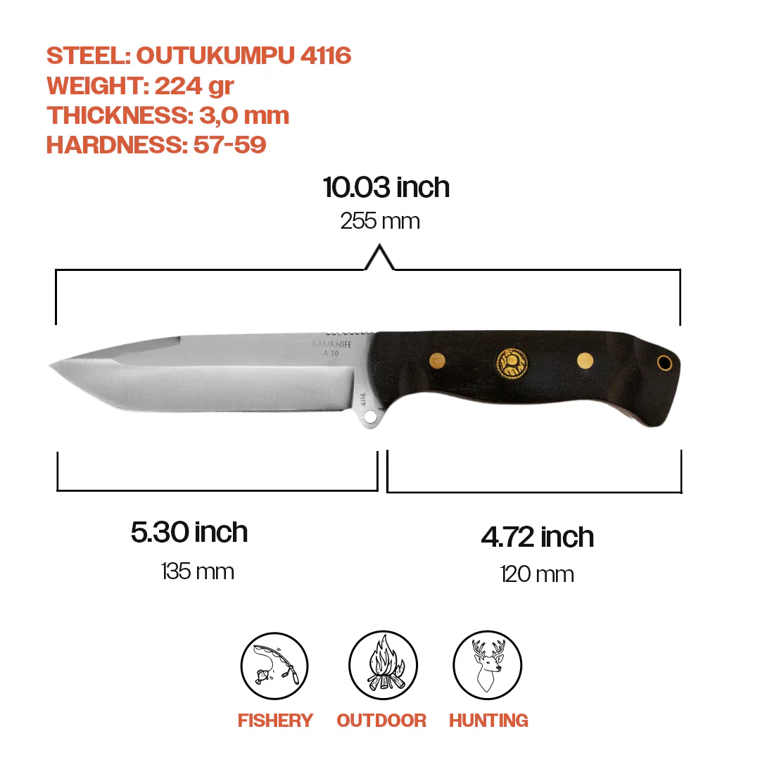 Kam Knife – A30 - Black Handle - Fixed Blade - Image 6