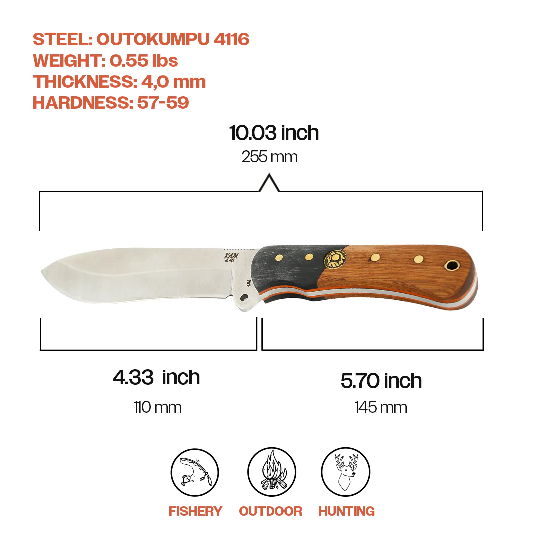 Kam Knife - A40 - Maun Wood Black and Brown Handle - Fixed Blade - Image 6