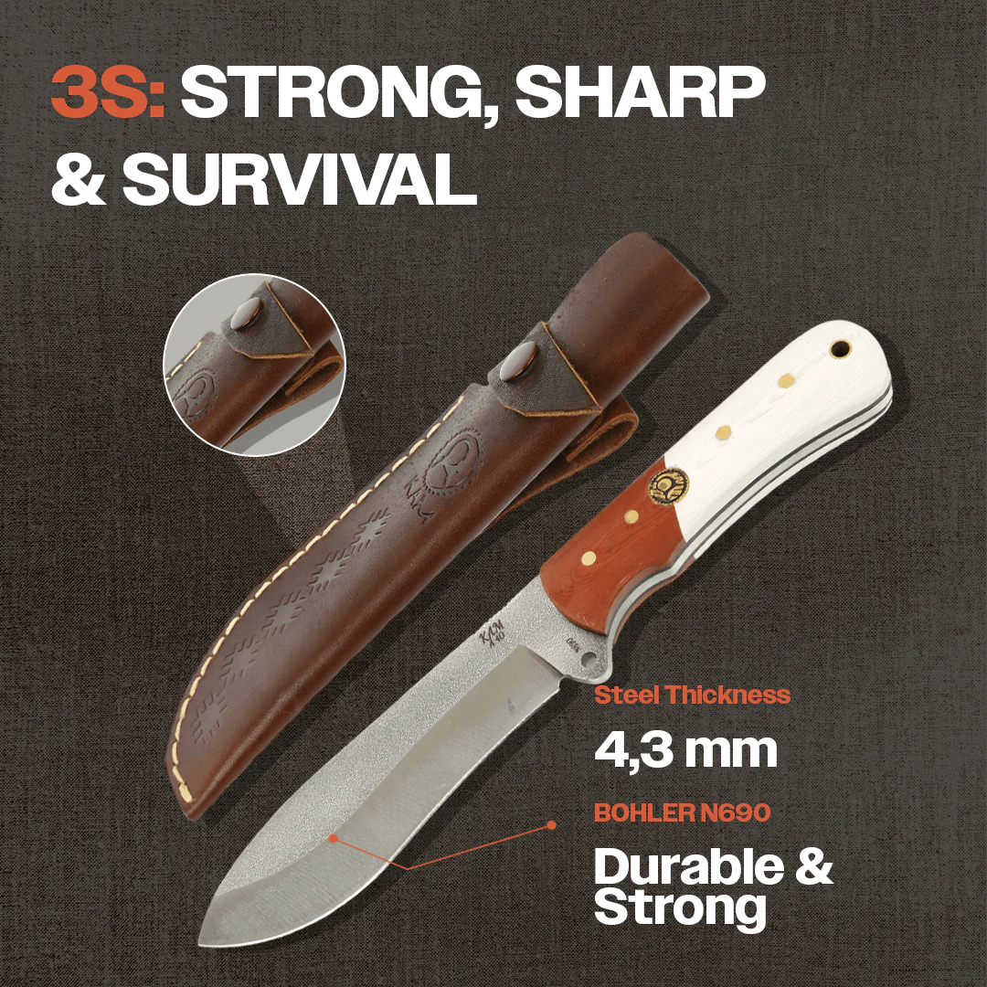 Kam Knife – A40 - N690 Steel - Red and White Handle - Fixed Blade - Image 4