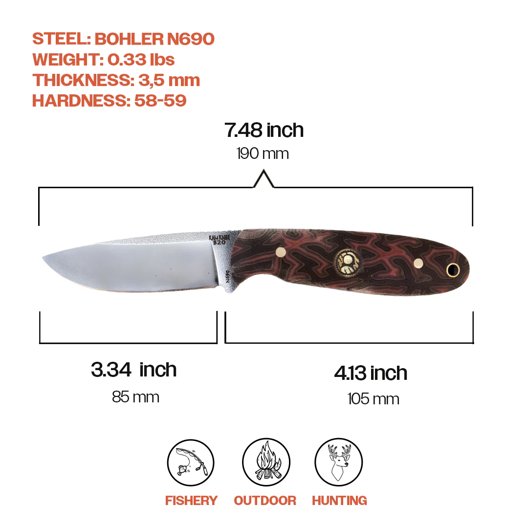 Kam Knife - B20 - Orange G Micarta Handle - Fixed Blade - Image 4