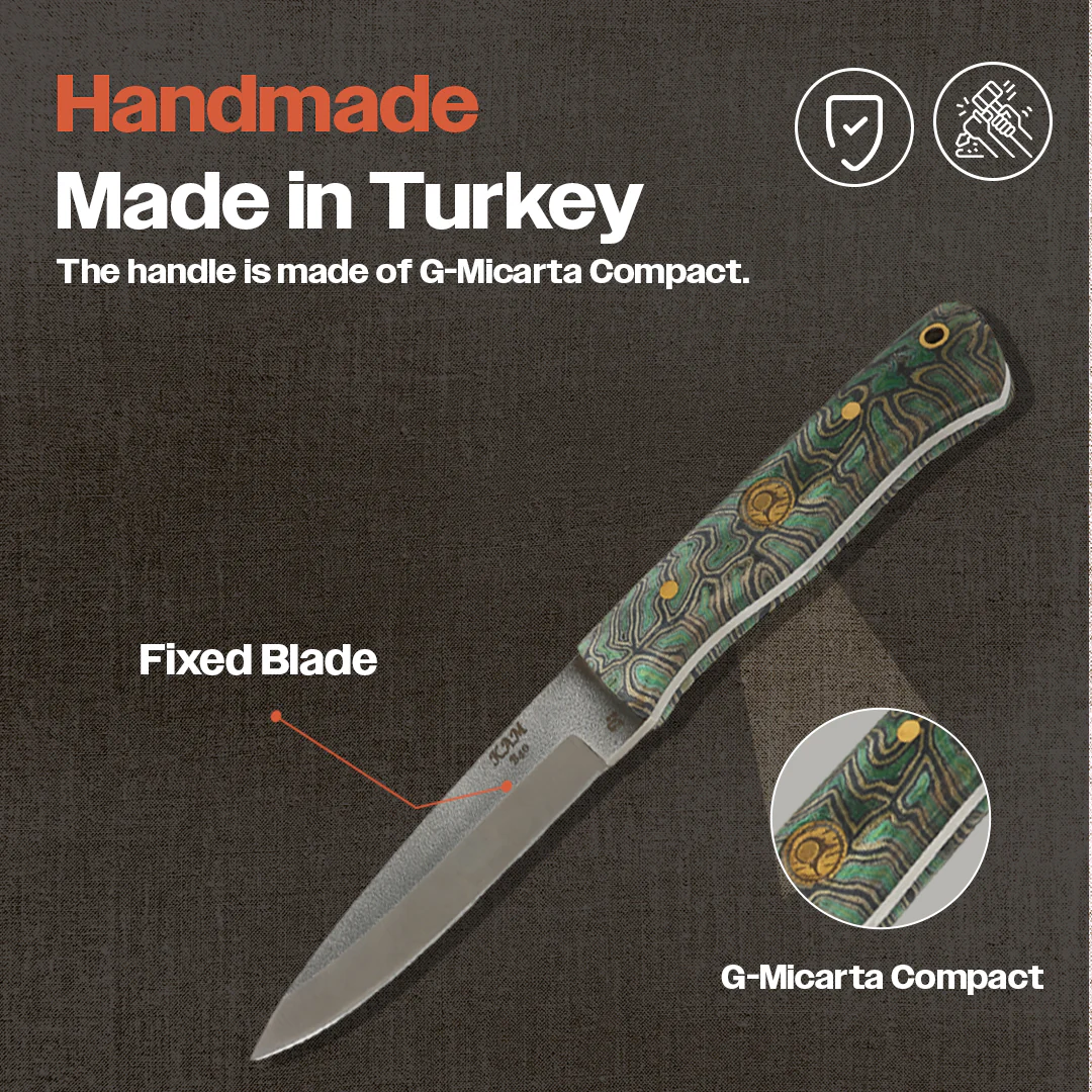 Kam Knife - B40 - Green G Micarta Handle - Fixed Blade - Image 3