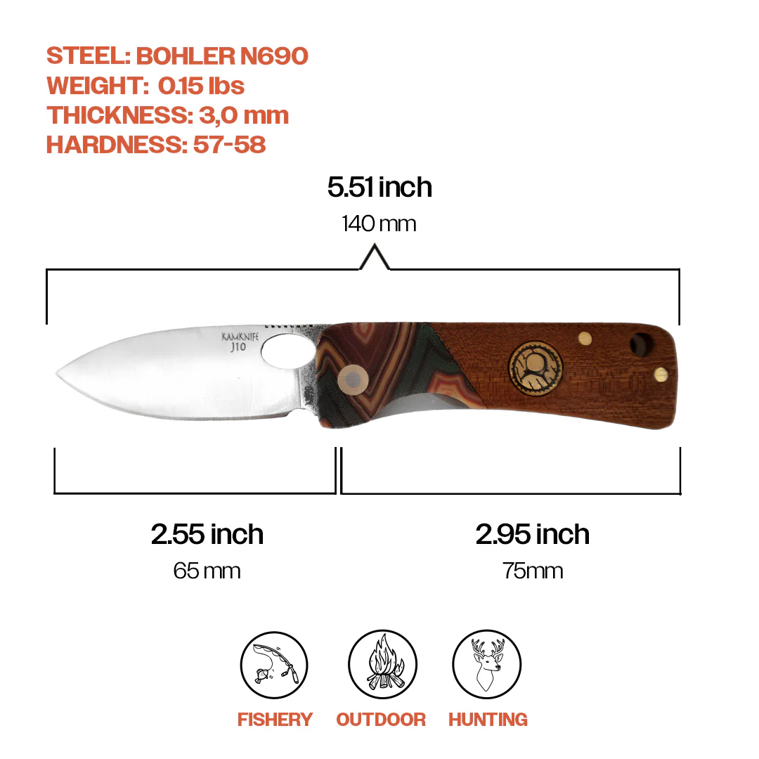 Kam Knife - J10 - Maun Wood Handle - Pocket Knife - Image 4