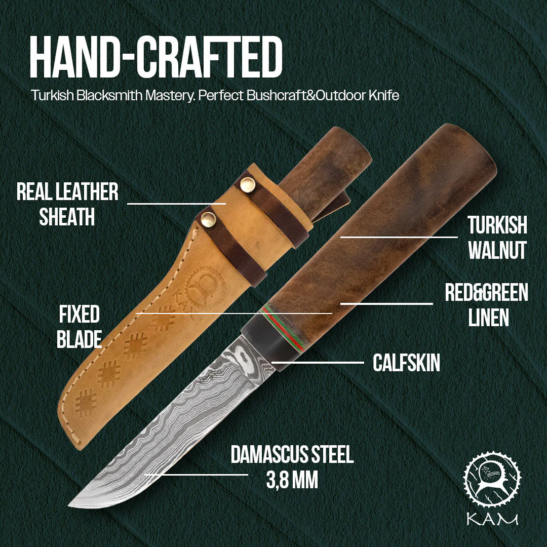 Kam Knife - P10 - Maun Wood G Micarta Handle - Fixed Blade Flat - Image 6