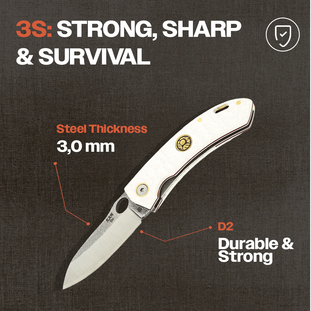 Kam Knife - T10 - D2 Steel - White Handle - Pocket Knife - Image 3