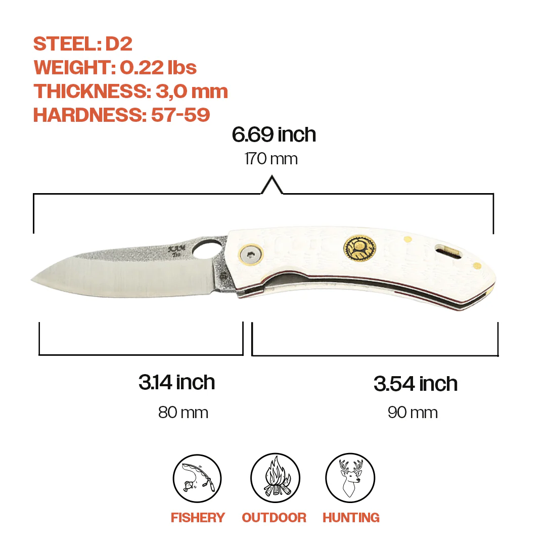 Kam Knife - T10 - D2 Steel - White Handle - Pocket Knife - Image 5