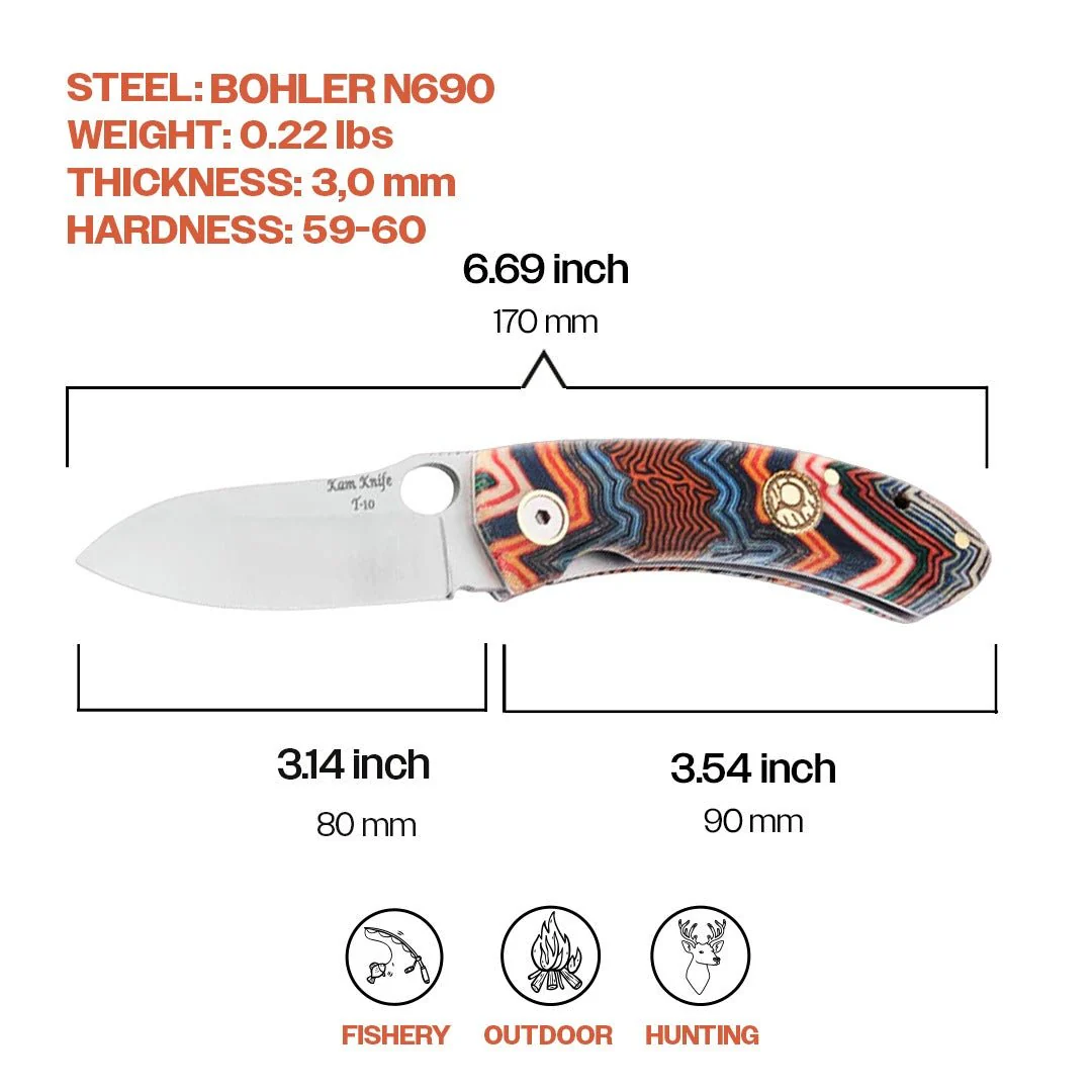 Kam Knife – T10 - N690 Steel - Blue G Micarta Handle - Pocket Knife - Image 8