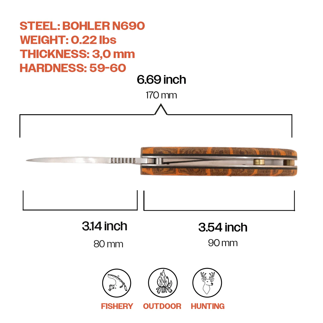 Kam Knife - T10 - Orange G Micarta Handle - Pocket Knife - Image 6