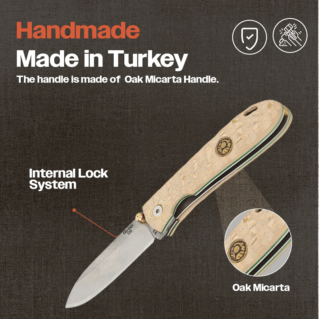 Kam Knife - T20 - D2  Steel - Oak Handle - Pocket Knife - Image 3