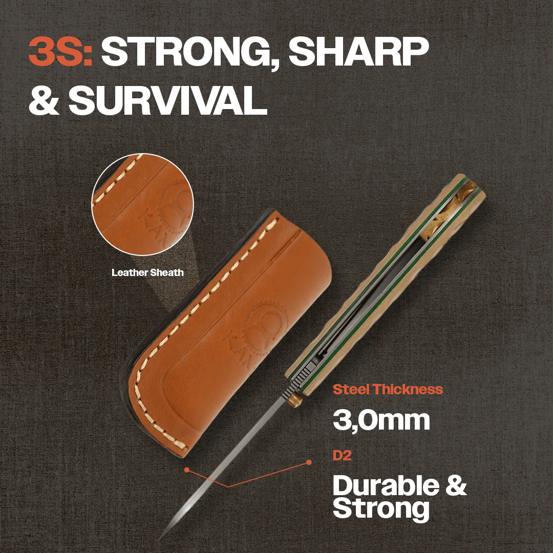 Kam Knife - T20 - D2  Steel - Oak Handle - Pocket Knife - Image 4