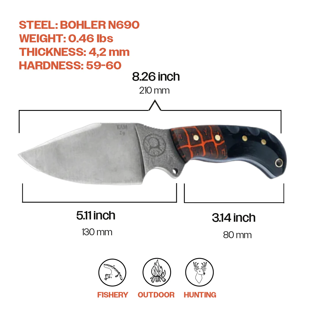 Kam Knife - Z9 - Orange G Micarta Black Handle - Fixed Blade - Image 5