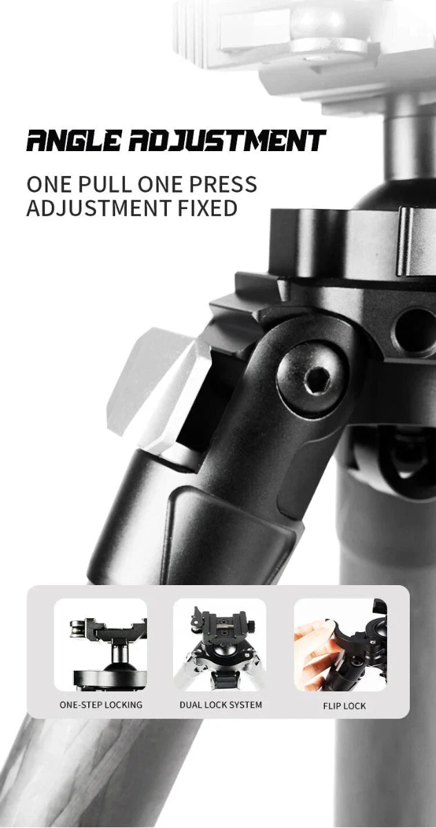 Linkogear Carbon Fiber Tripod – Picatinny/Arca, 64" Max, 66lb Capacity - Black - Image 2