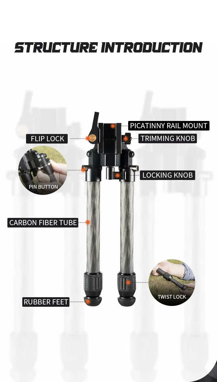Linkogear HB-C01L Carbon Fiber Tac Bipod – QD Picatinny – Rubber & Spike Feet - Image 3