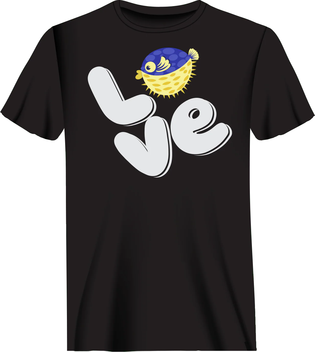 Outdoorzees Love Fishing Blue Blowfish Globe Man T-Shirt