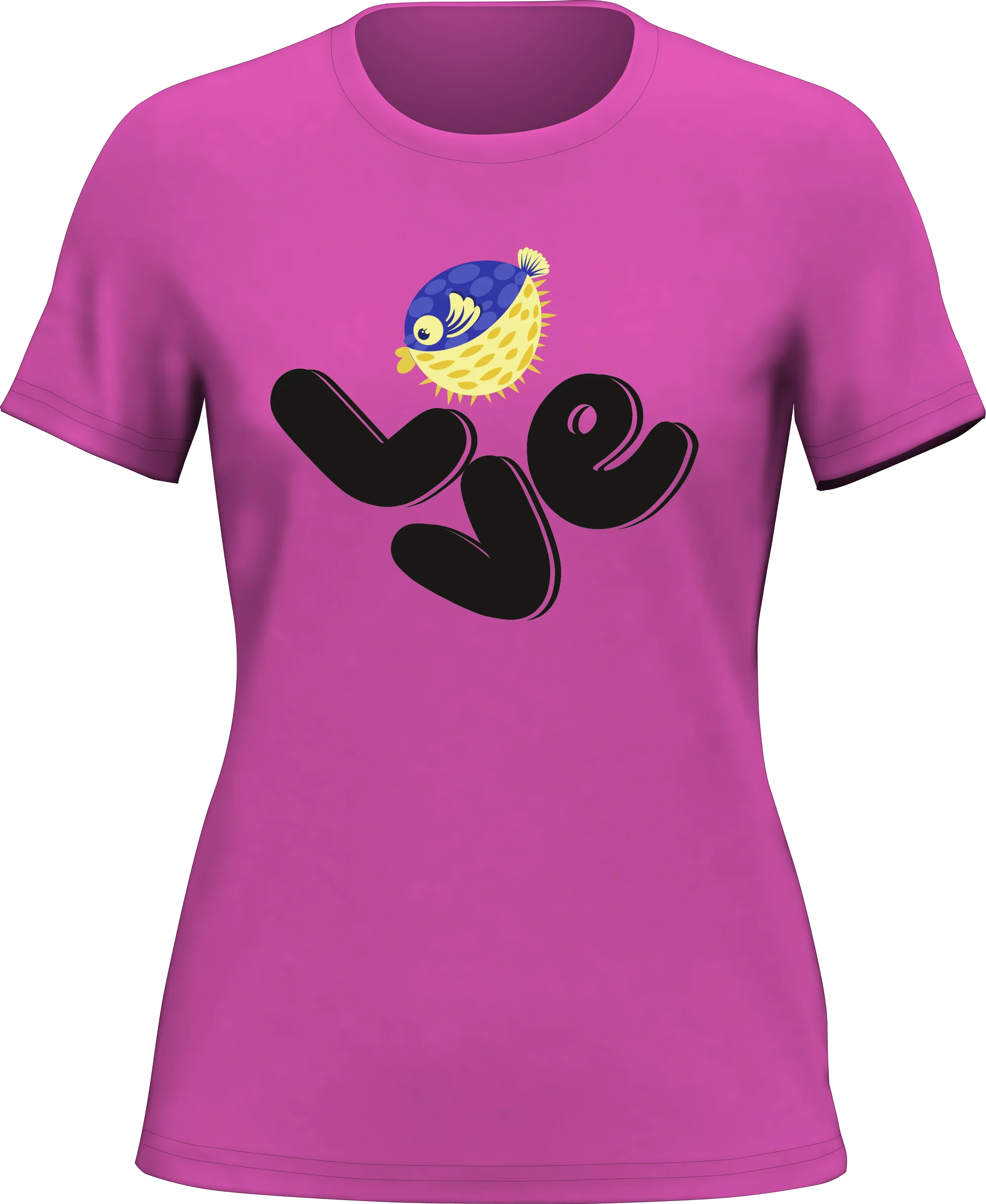 Outdoorzees Love Fishing Blue Blowfish Globe T-Shirt for Women - Image 3