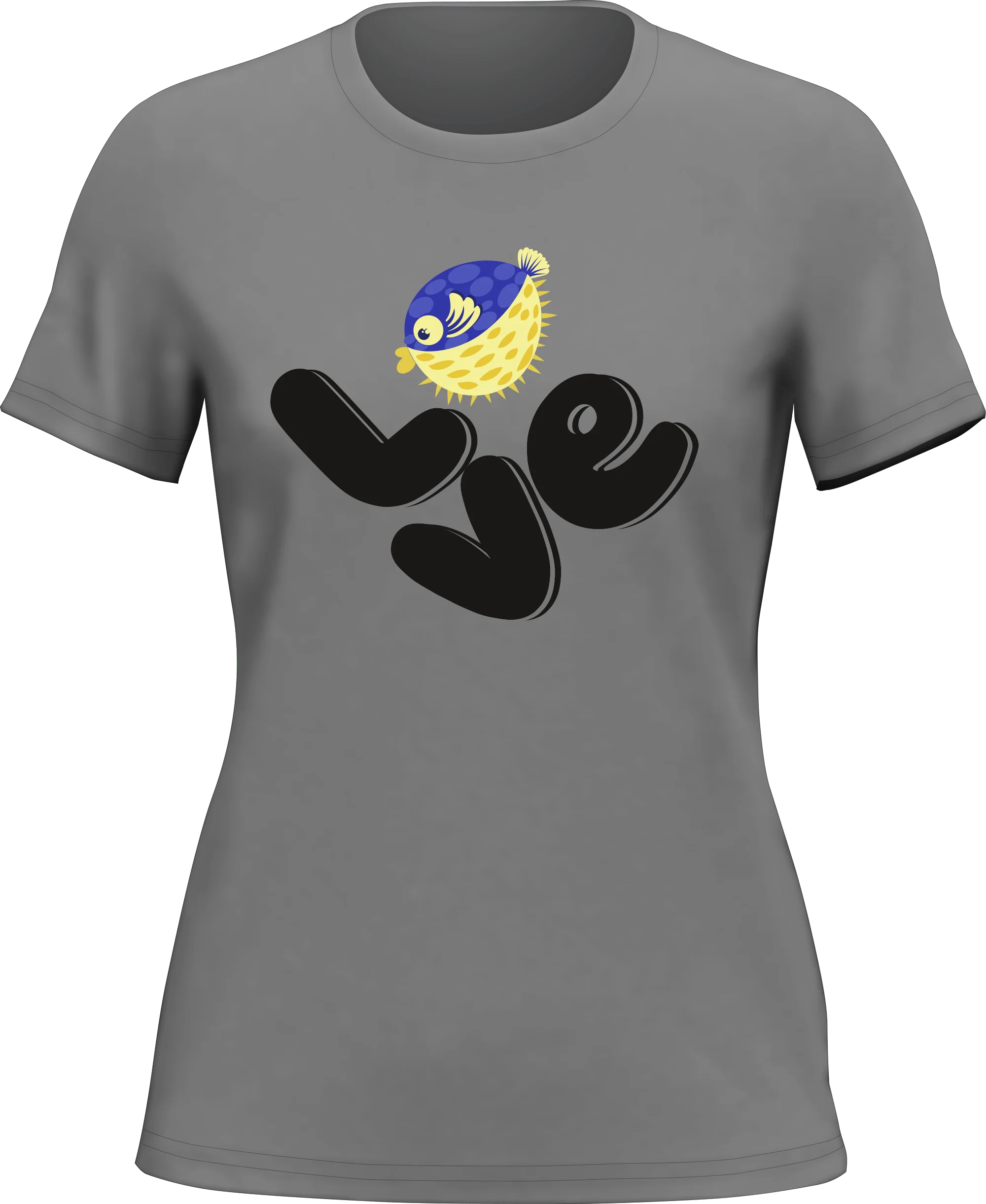 Outdoorzees Love Fishing Blue Blowfish Globe T-Shirt for Women - Image 4