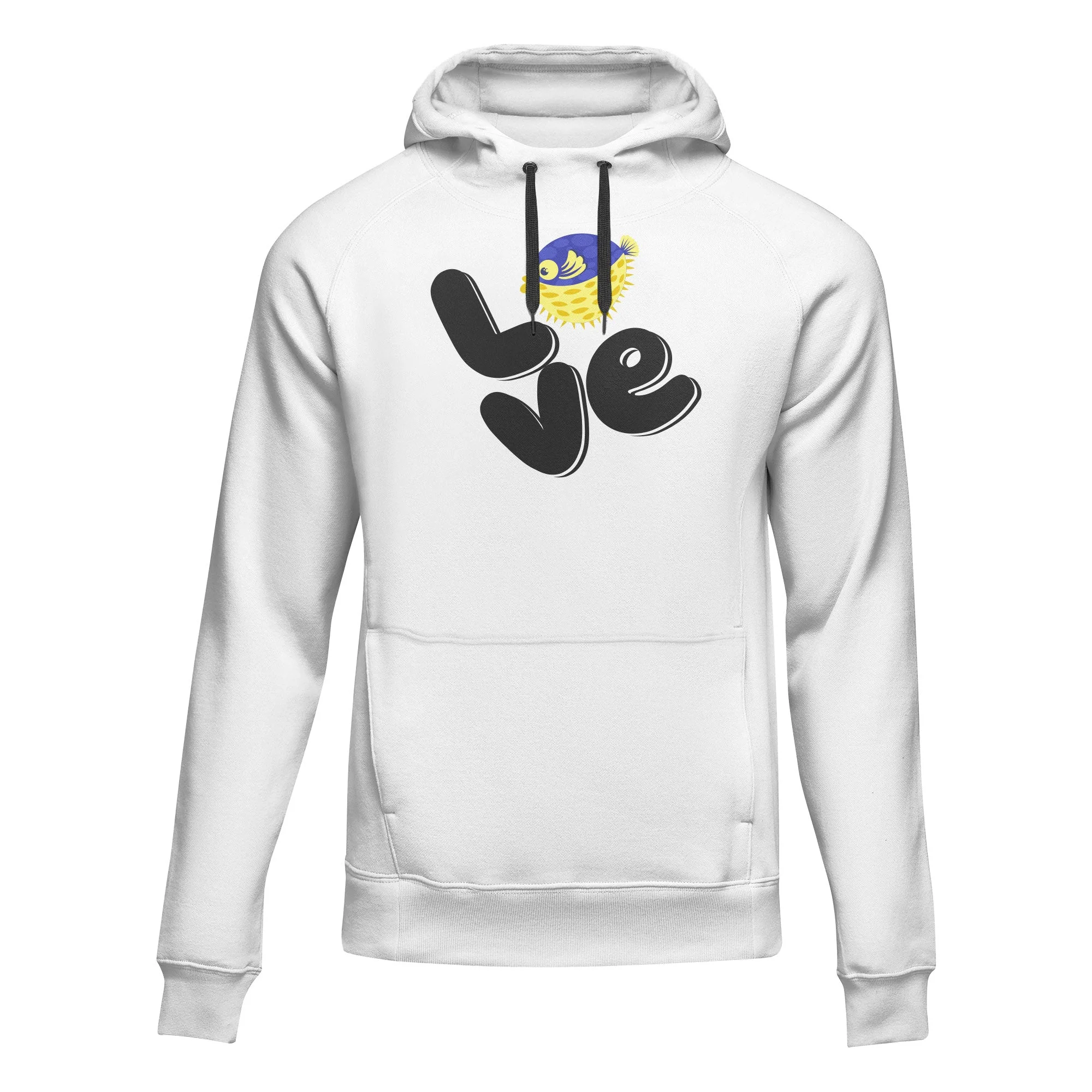 Outdoorzees Love Fishing Blue Blowfish Globe Unisex Hoodie - Image 2