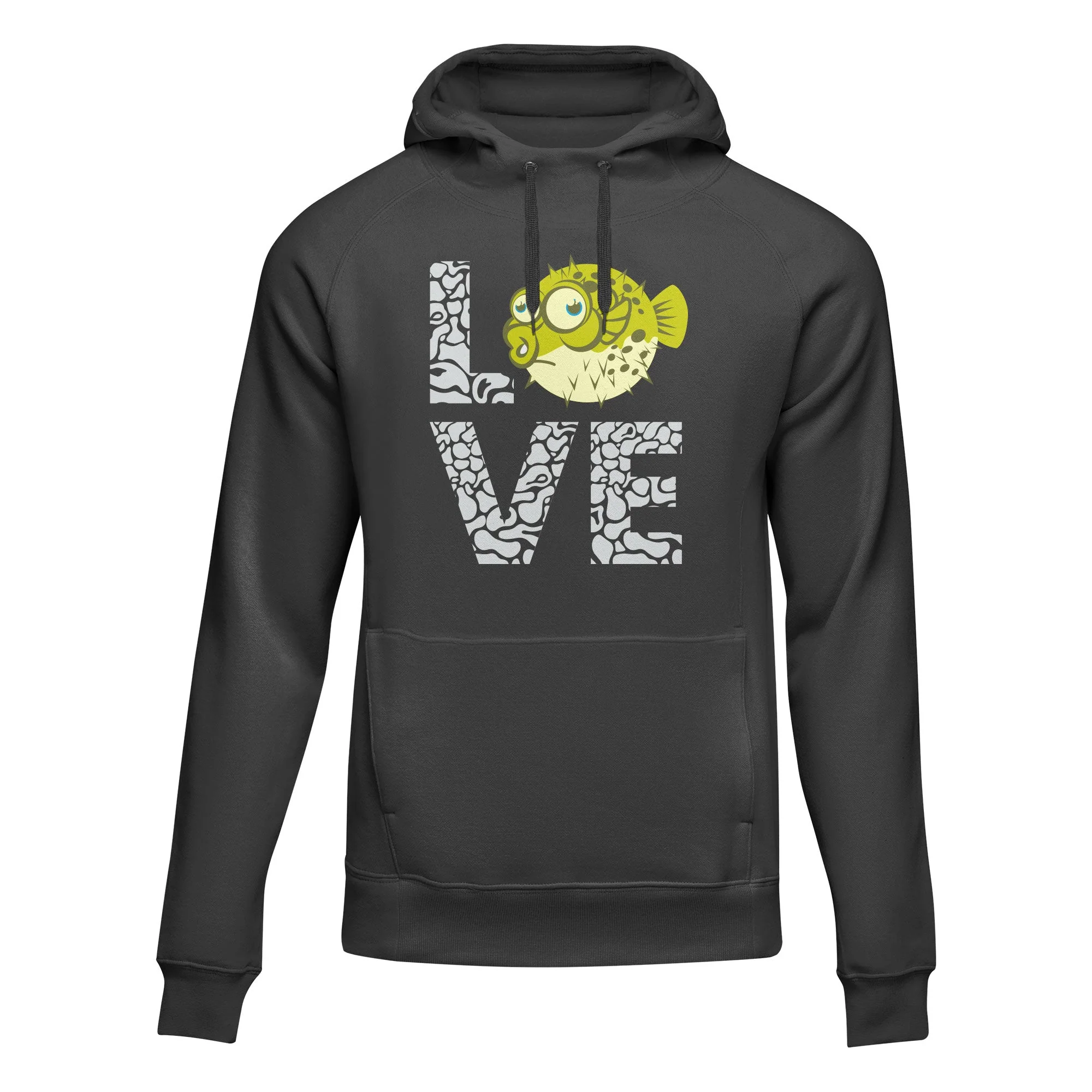 Outdoorzees Love Fishing Green Blowfish Globe Unisex Hoodie