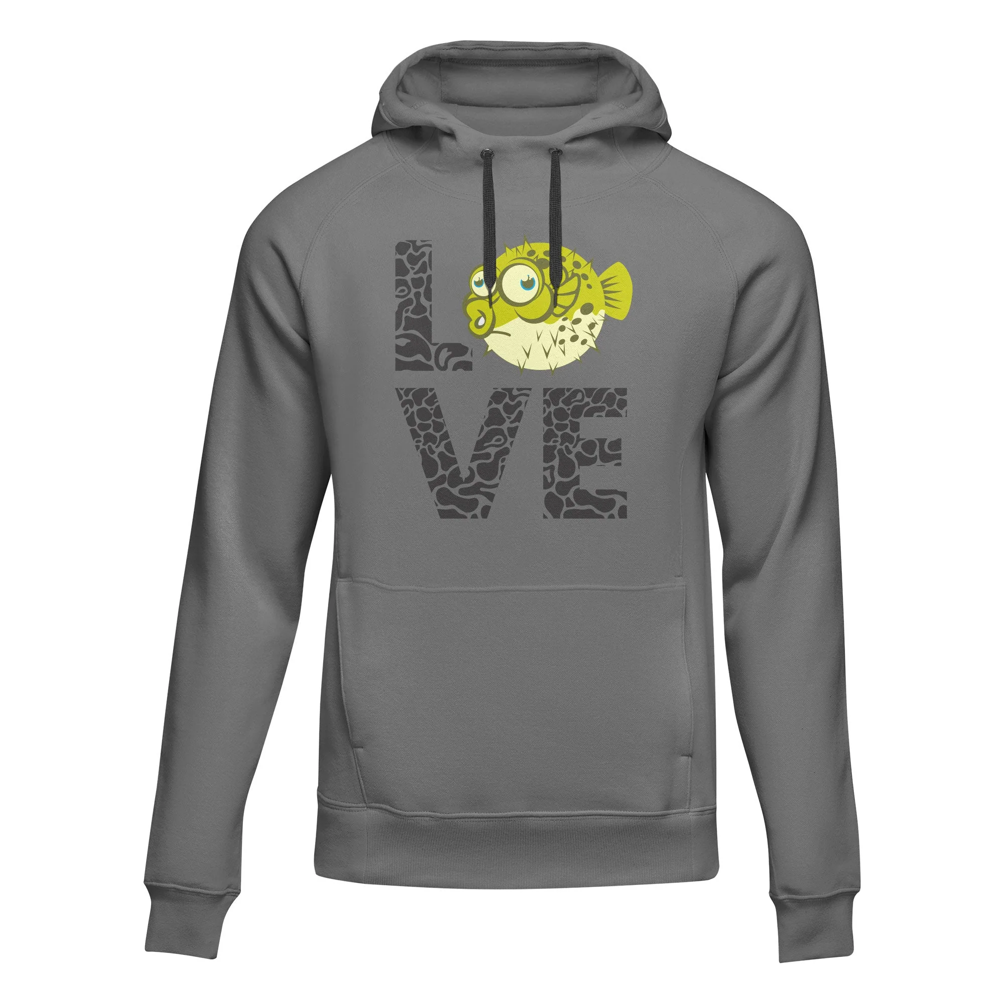 Outdoorzees Love Fishing Green Blowfish Globe Unisex Hoodie - Image 2