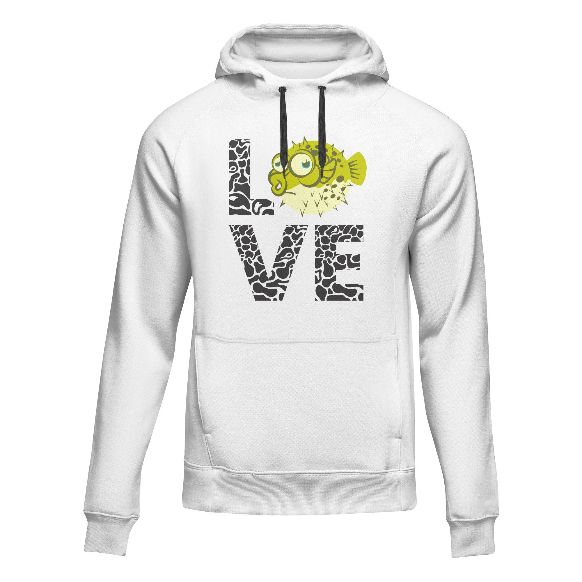 Outdoorzees Love Fishing Green Blowfish Globe Unisex Hoodie - Image 3
