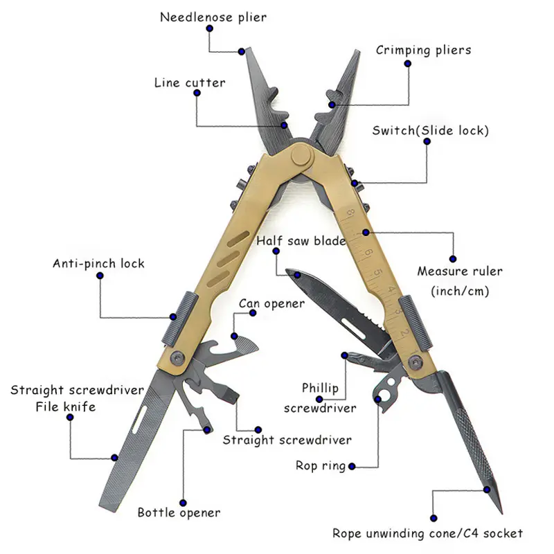 Outdoorzees Multitool Multifunctional Stainless steel Pliers For Camping, Hiking and everyday Use
