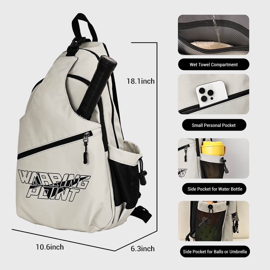 Warping Point Pickleball Sling Bag - Grey - Image 2