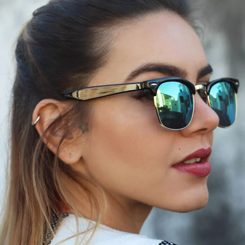zeroUV Retro Horned Rim Half Frame Flash Mirror Lens Sunglasses 9309 - Image 2
