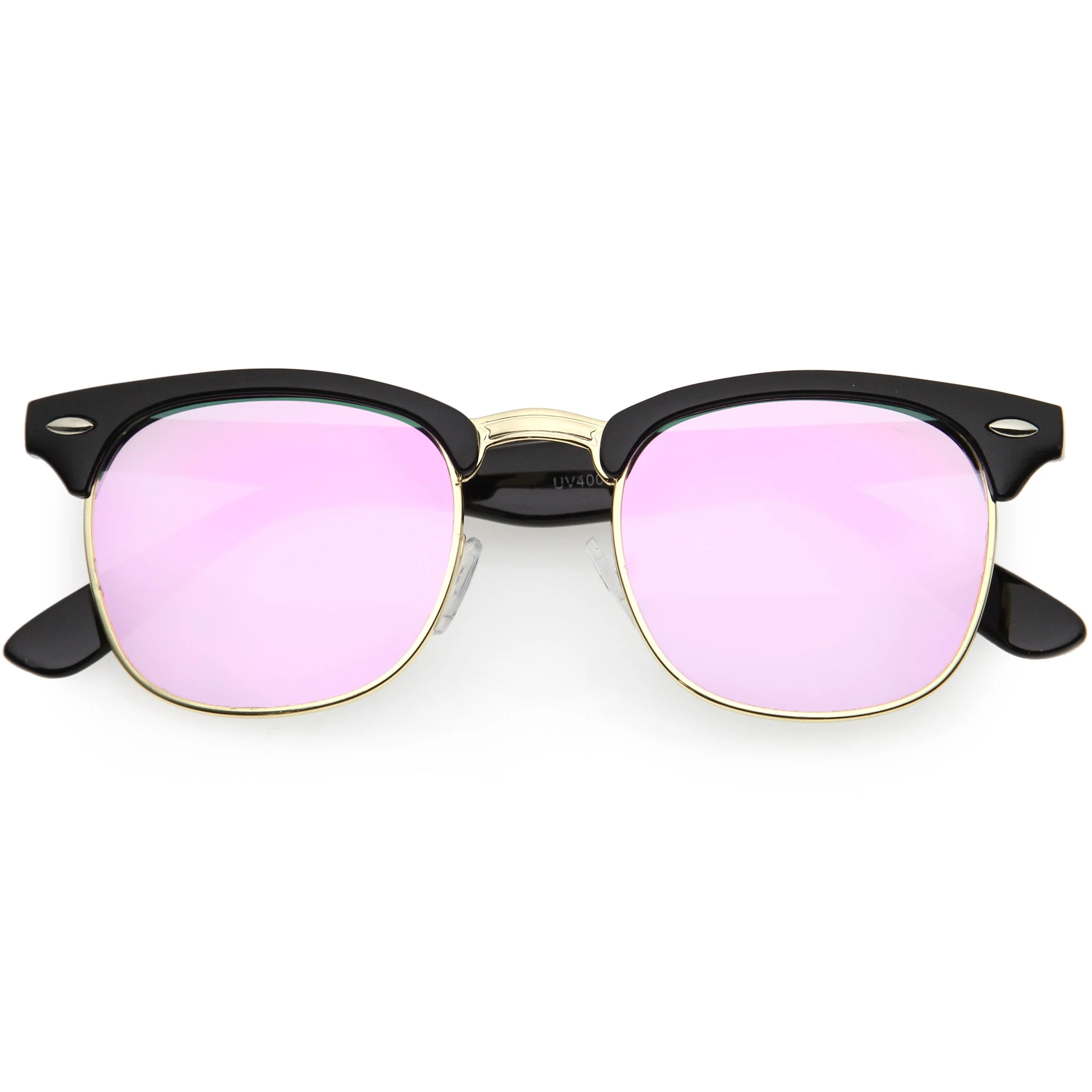 zeroUV Retro Horned Rim Half Frame Flash Mirror Lens Sunglasses 9309 - Image 3