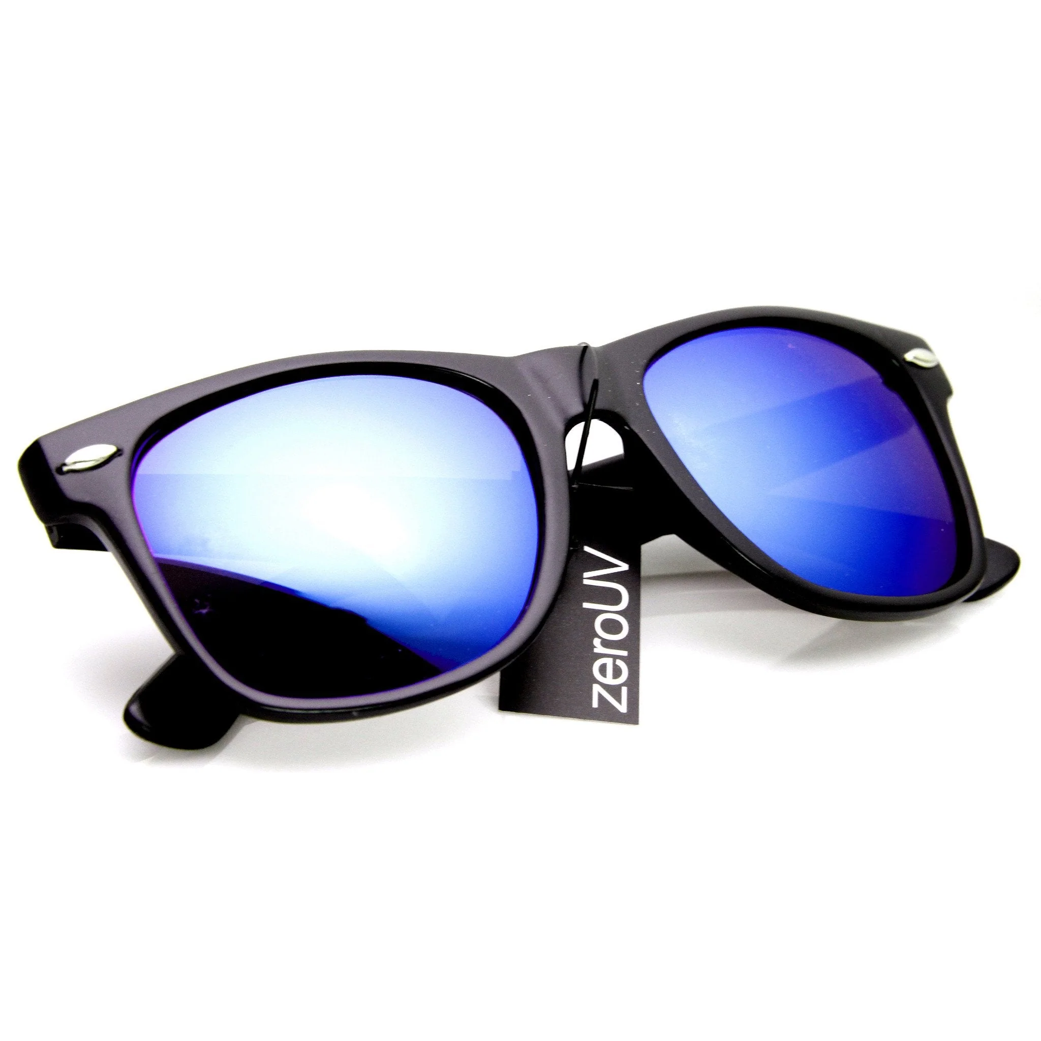 zeroUV Retro Matte Black Horned Rim Flash Colored Lens Sunglasses 58mm 8025 - Image 15