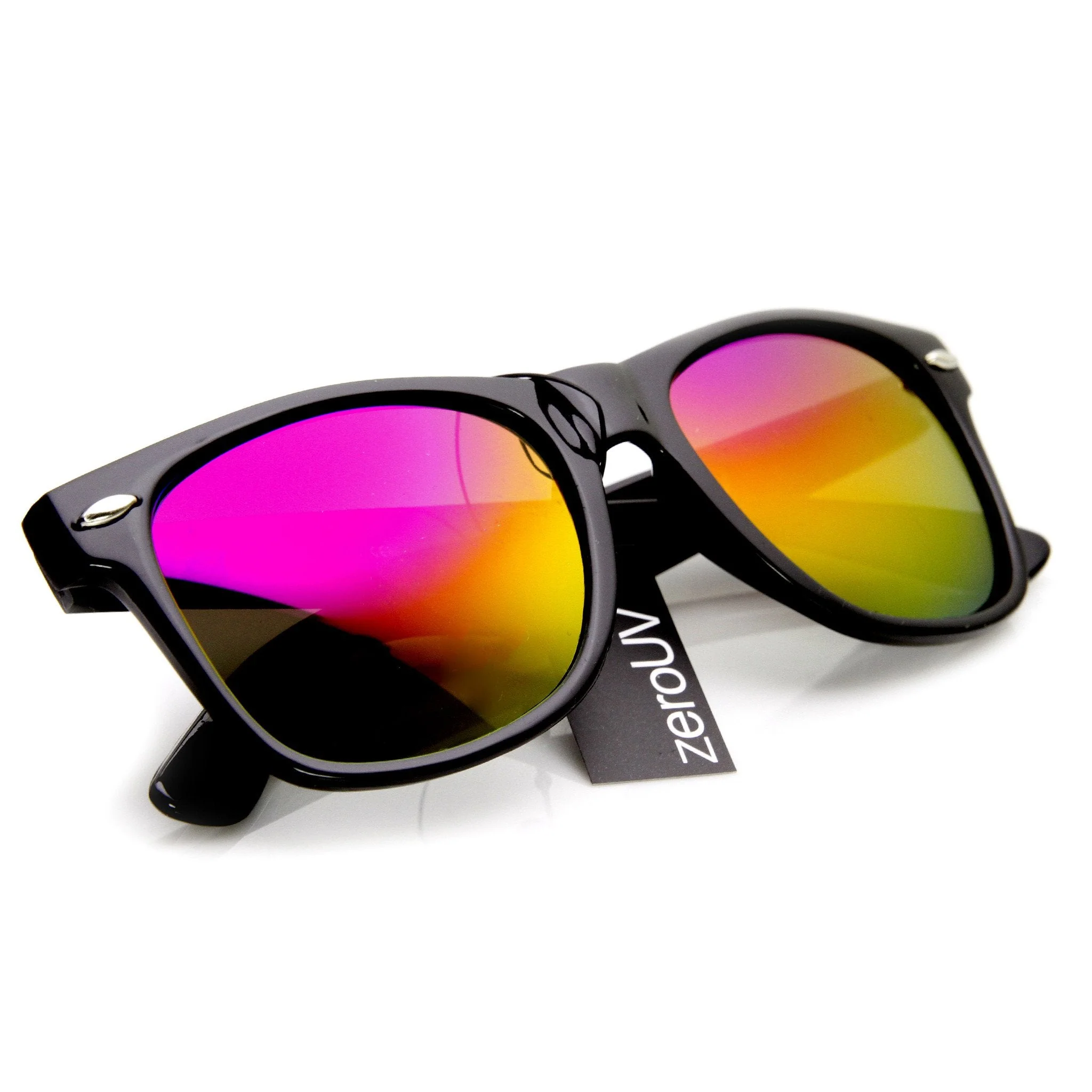 zeroUV Retro Matte Black Horned Rim Flash Colored Lens Sunglasses 58mm 8025 - Image 8