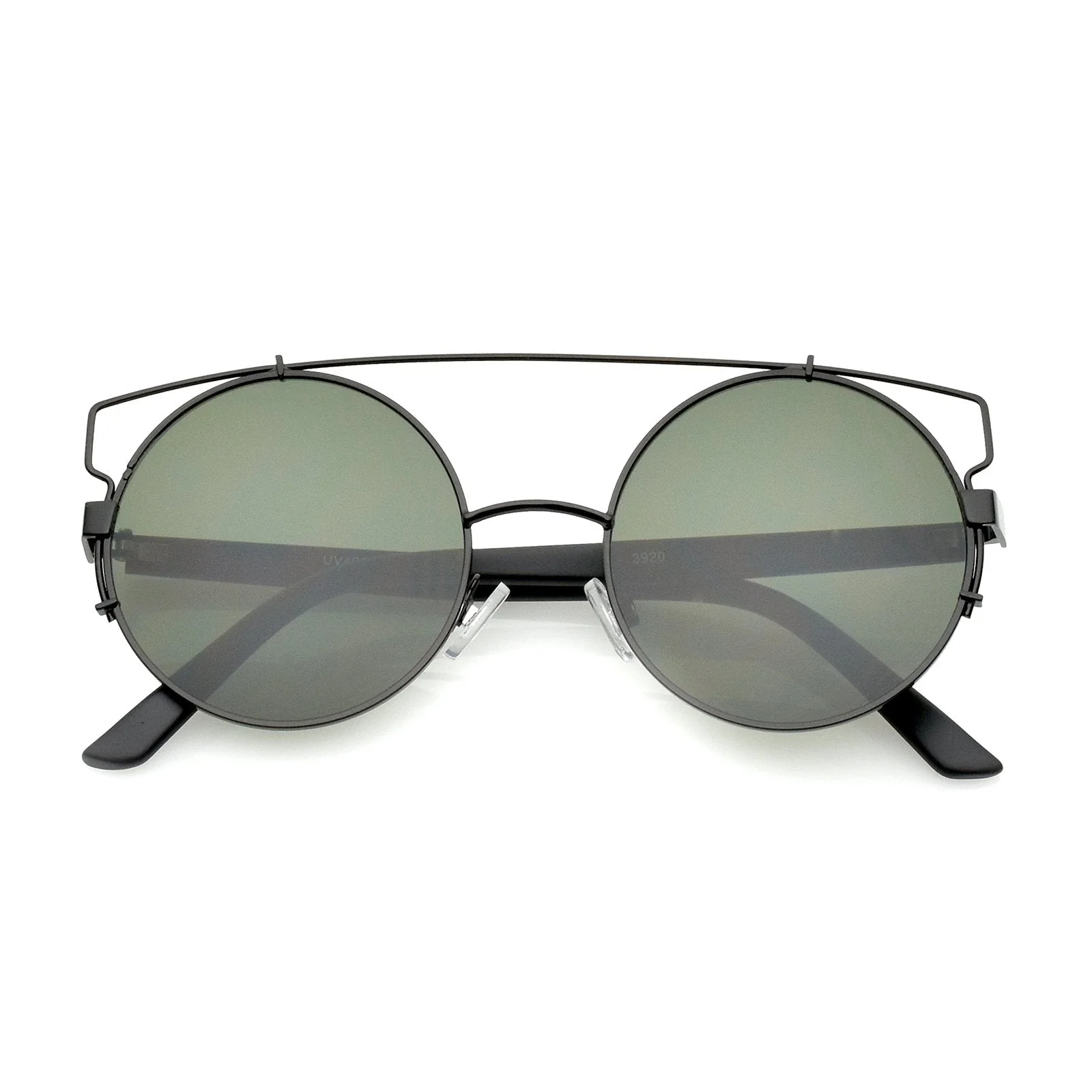 zeroUV Retro Modern Oversize Round Flat Lens Crossbar Sunglasses A540 - Image 6