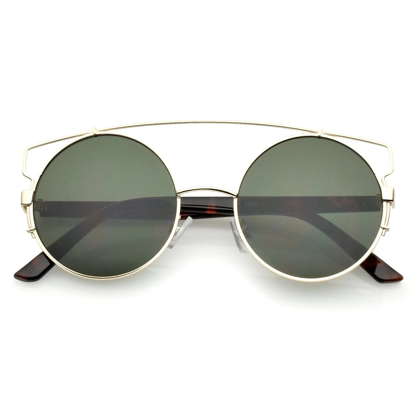 zeroUV Retro Modern Oversize Round Flat Lens Crossbar Sunglasses A540 - Image 7