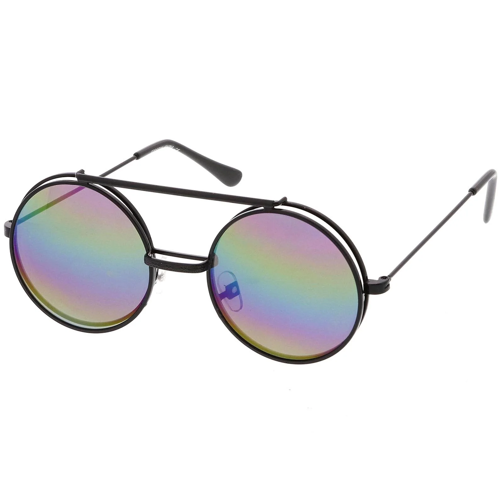 zeroUV Retro Round Steampunk Mirrored Lens Flip Up Sunglasses 8966 - Image 20