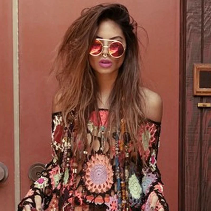 zeroUV Retro Round Steampunk Mirrored Lens Flip Up Sunglasses 8966 - Image 6