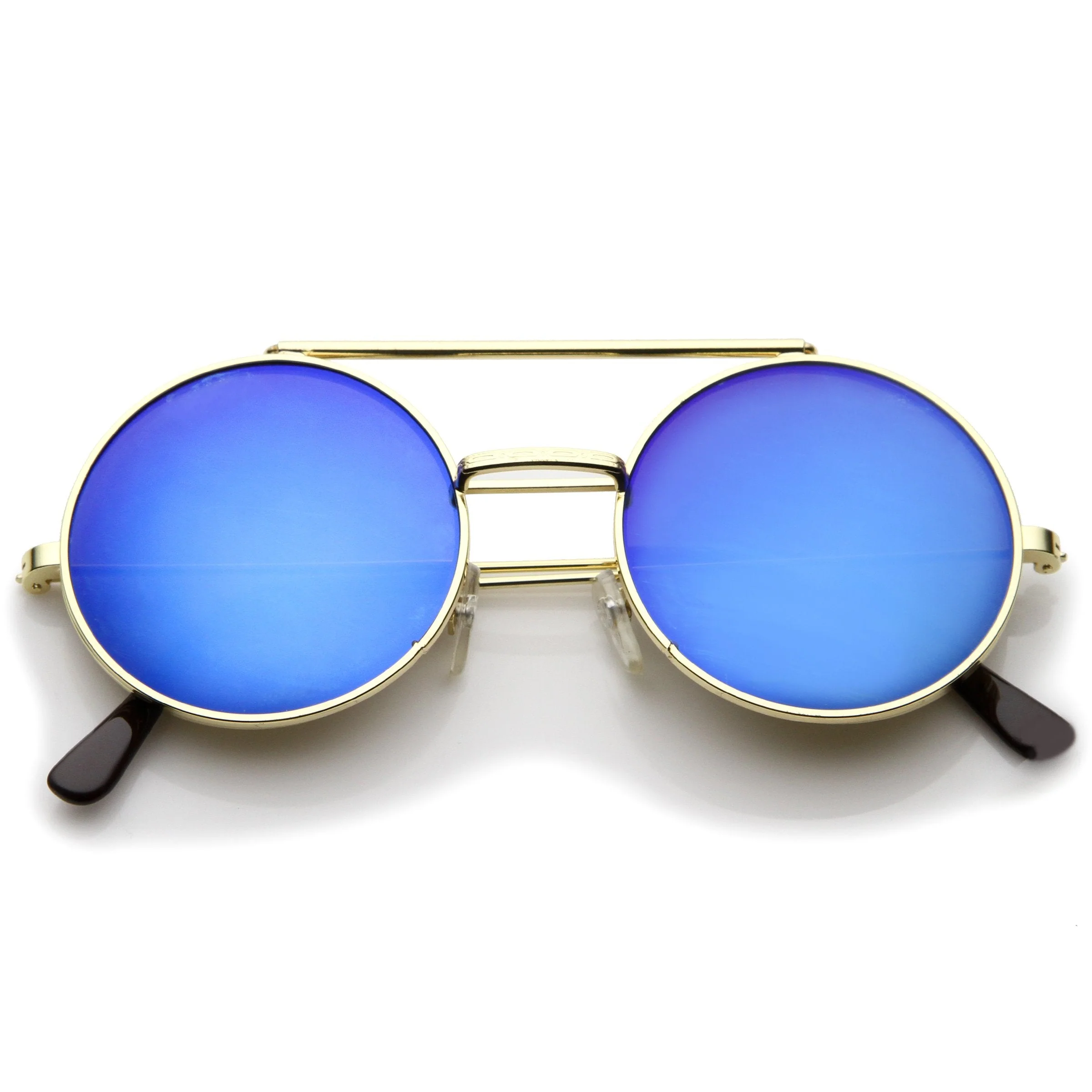 zeroUV Retro Round Steampunk Mirrored Lens Flip Up Sunglasses 8966 - Image 8