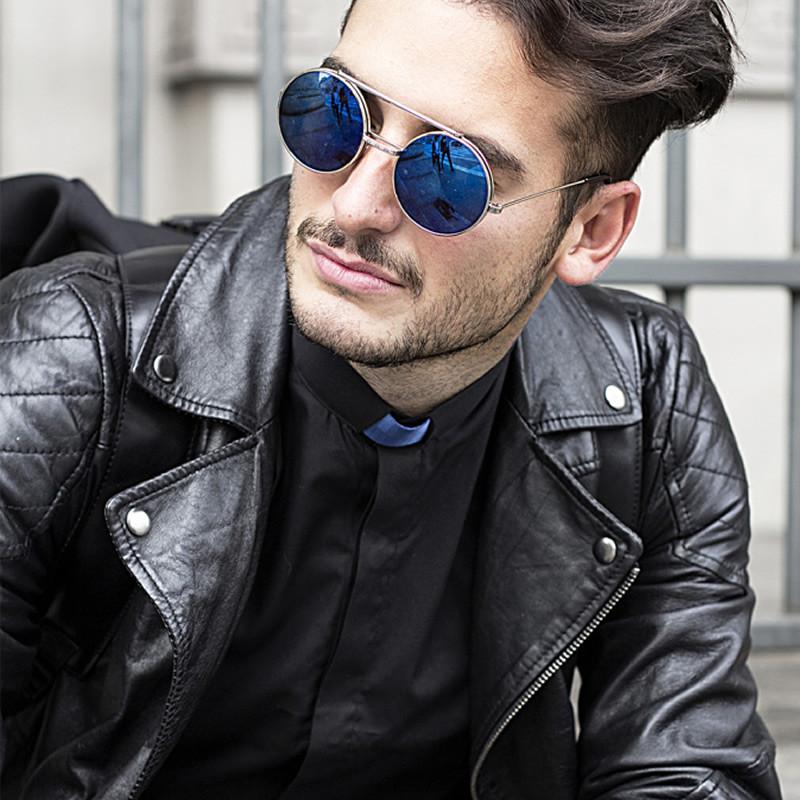 zeroUV Steampunk Mirrored Lens Round Circle Flip Up Frame Sunglasses 8794 - Image 2