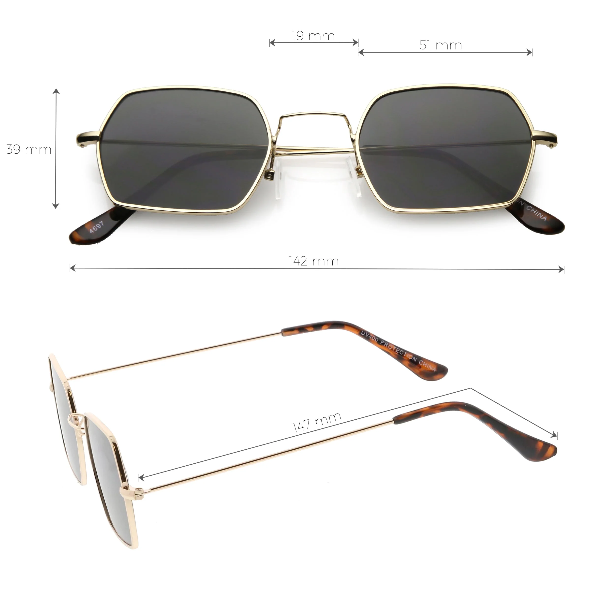 zeroUV Ultra Slim Metal Hexagon Geometric Sunglasses C633 - Image 7