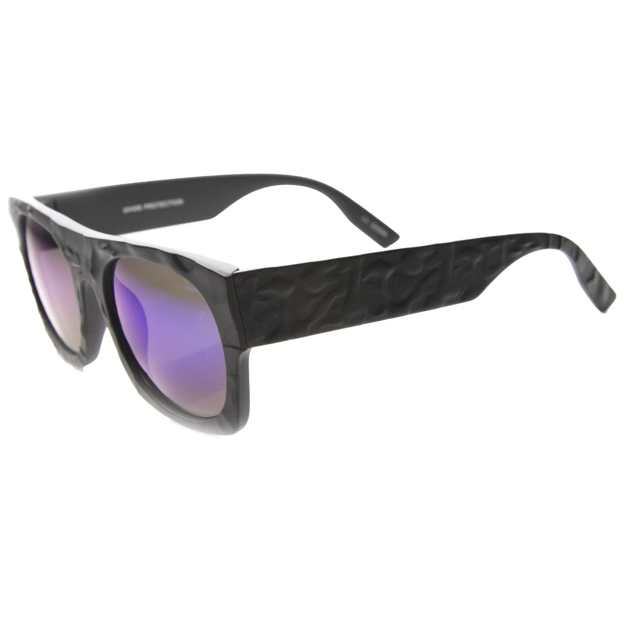 zeroUV Unique Textured Square Flat Top Sunglasses 9866 - Image 2