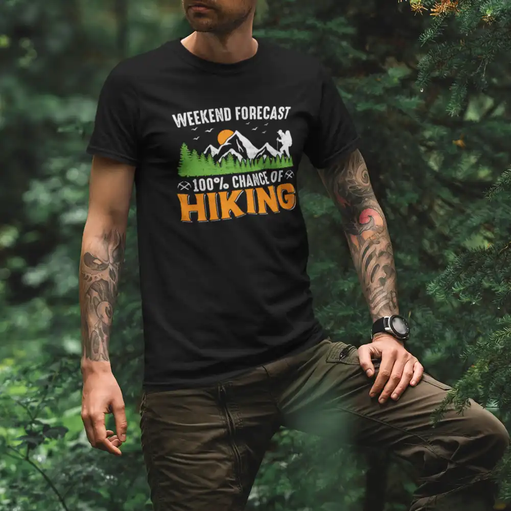 Outdoorzees Weekend Forecast 100% Hiking Man T-Shirt - Image 5