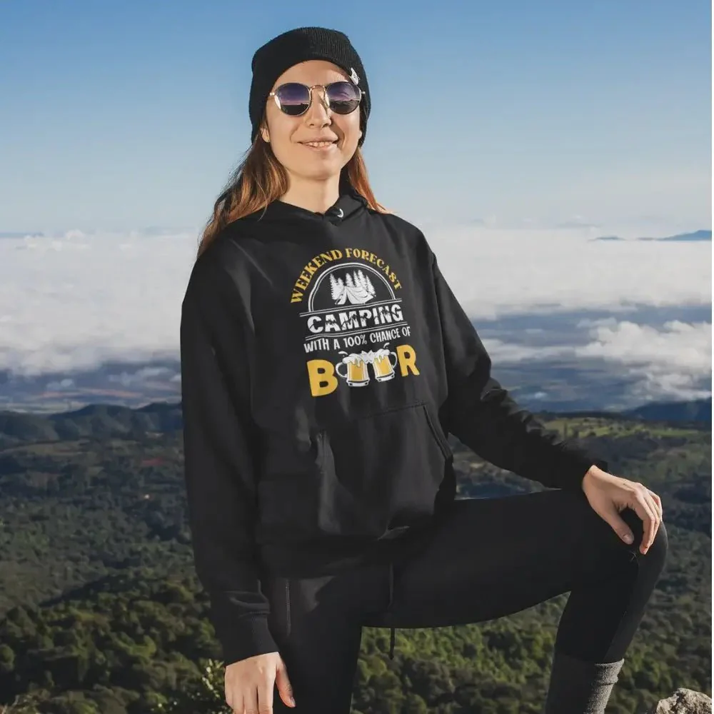 Outdoorzees Weekend Forecast, Camping with 100% Beer Adult Women Fleece Hoodie